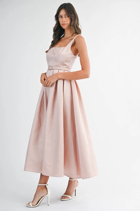 Minimalist Fit Waitlist 12/10 ? Shirley Sleeveless A-Line Belted Midi Dress Pink