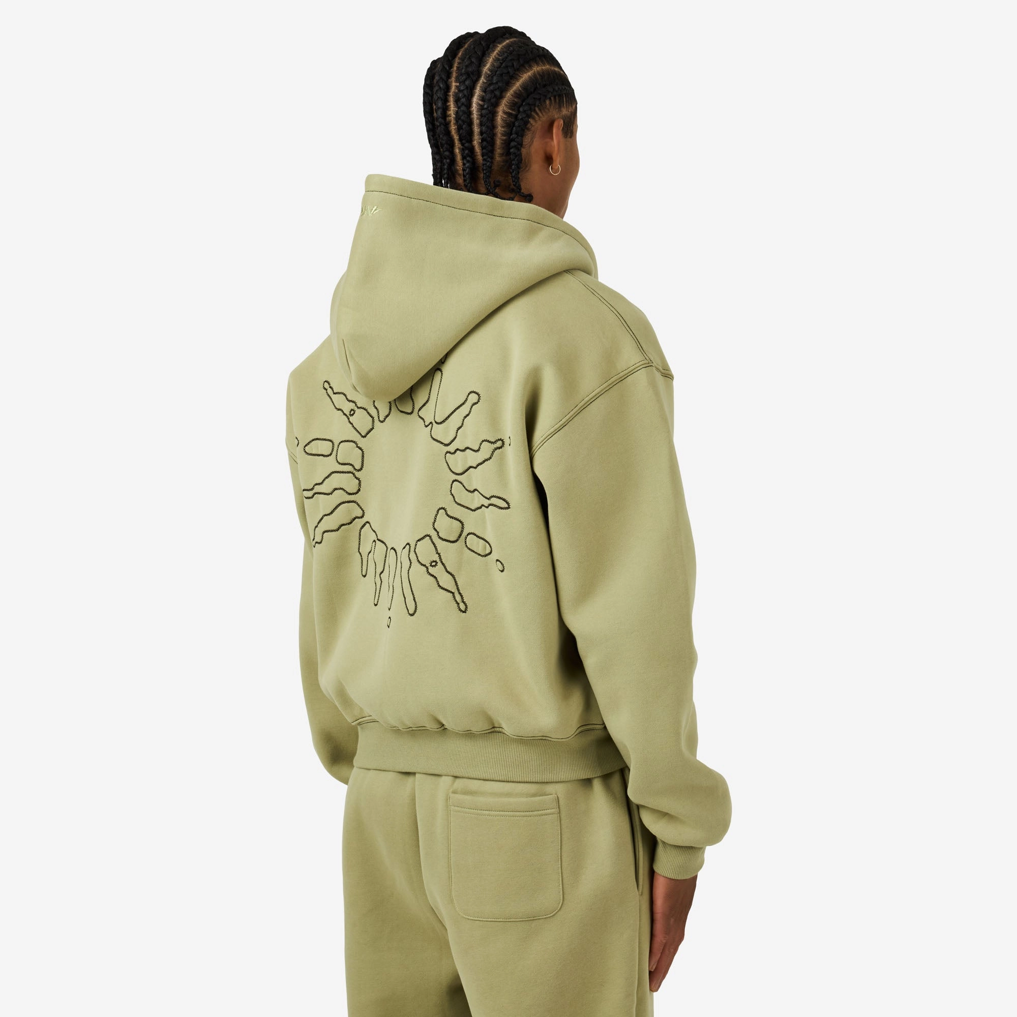 4YE Signature Zip Hoodie Sage / Black Thermal Lining Geometric Print