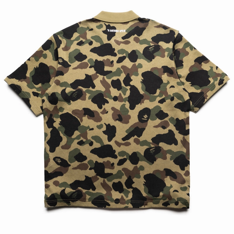Laser Cut Edge Detail Coffee Run A Bathing Ape 1st Camo Jacquard Relax Fit Polo Shirt - Green