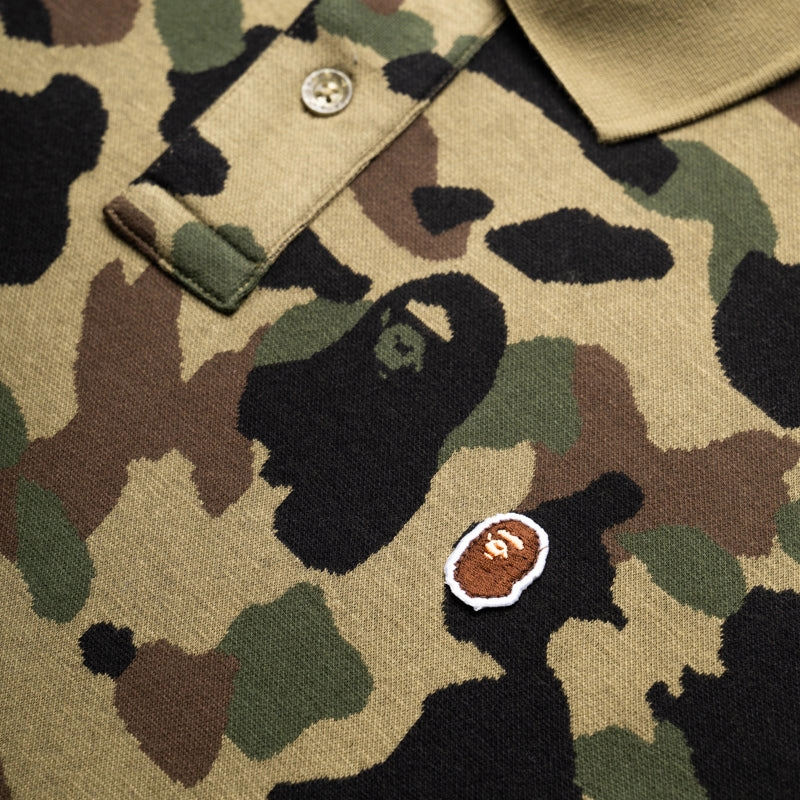 A Bathing Ape 1st Camo Jacquard Relax Fit Polo Shirt - Green Subtle patterns
