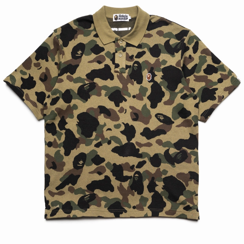 Moisture Wicking Material Seamless Sides A Bathing Ape 1st Camo Jacquard Relax Fit Polo Shirt - Green