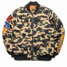 Quilted Construction A Bathing Ape 1st Camo Shark MA-1 Jacket - Yellow