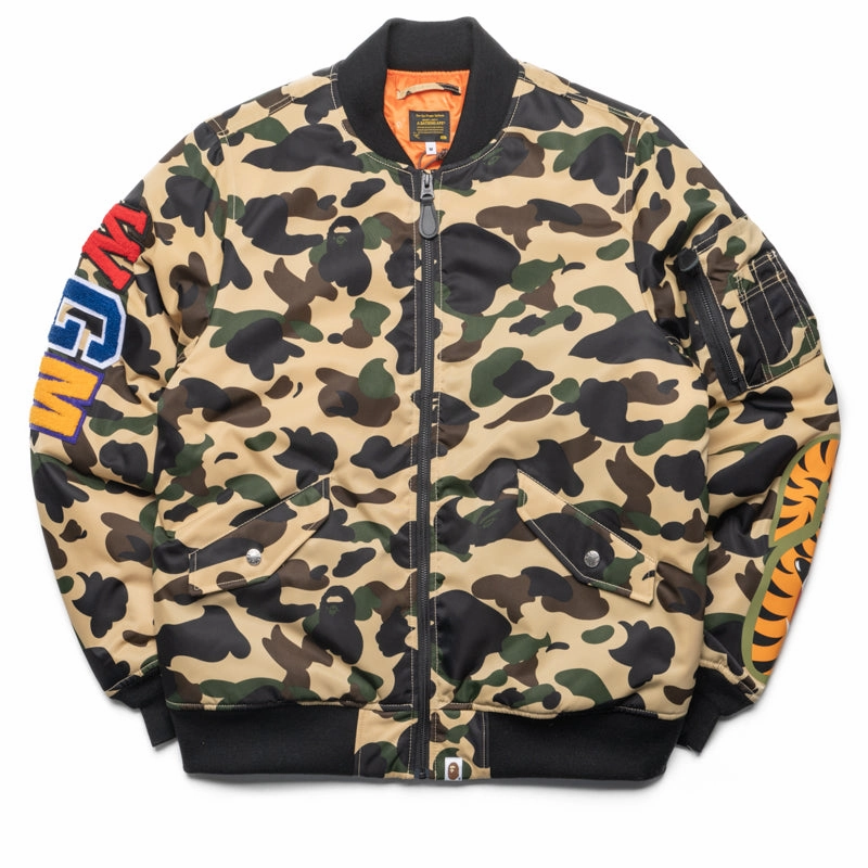 Quilted Construction A Bathing Ape 1st Camo Shark MA-1 Jacket - Yellow