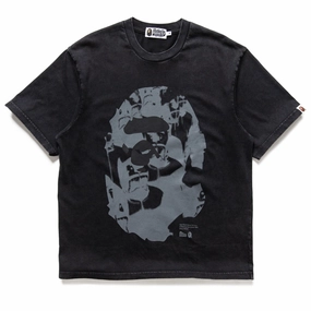 A Bathing Ape Ape Head Heavy Washed Tee - Black Floral Pattern