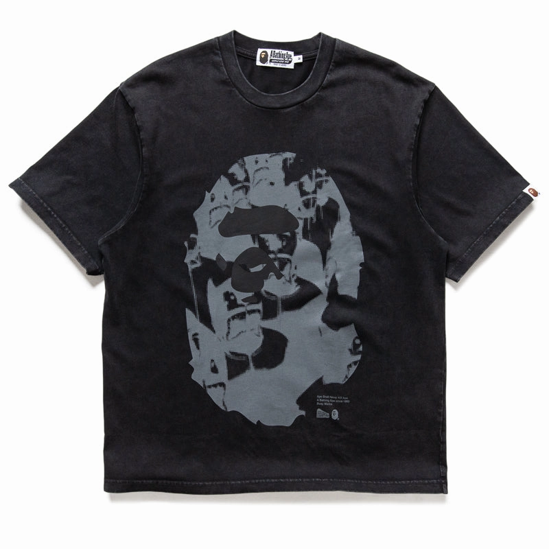 A Bathing Ape Ape Head Heavy Washed Tee - Black Floral Pattern