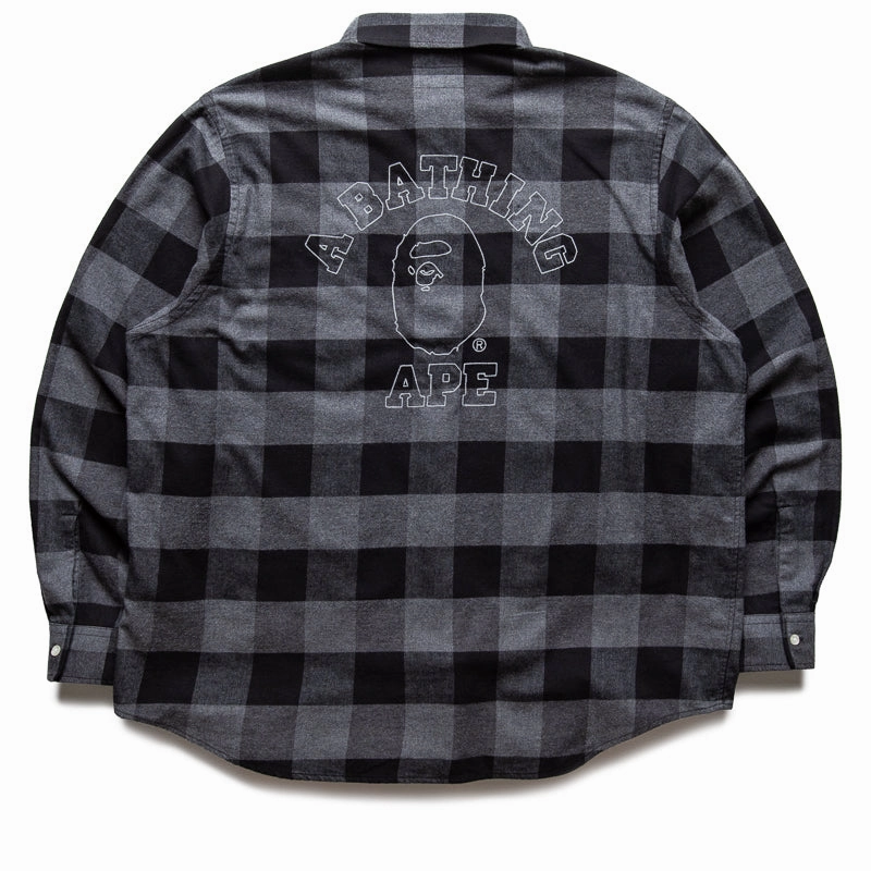 Anti Pilling Treatment A Bathing Ape Bape Check Ape Flannel Shirt - Black/Grey