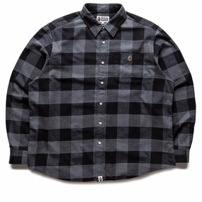 Relaxed Look Perfect Wear A Bathing Ape Bape Check Ape Flannel Shirt - Black/Grey