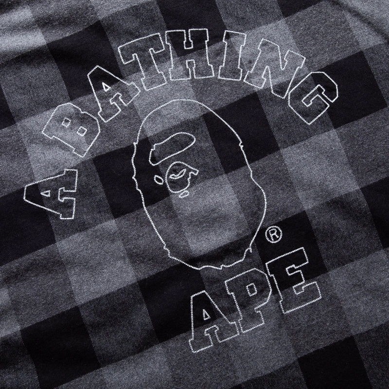 Simple Fit A Bathing Ape Bape Check Ape Flannel Shirt - Black/Grey