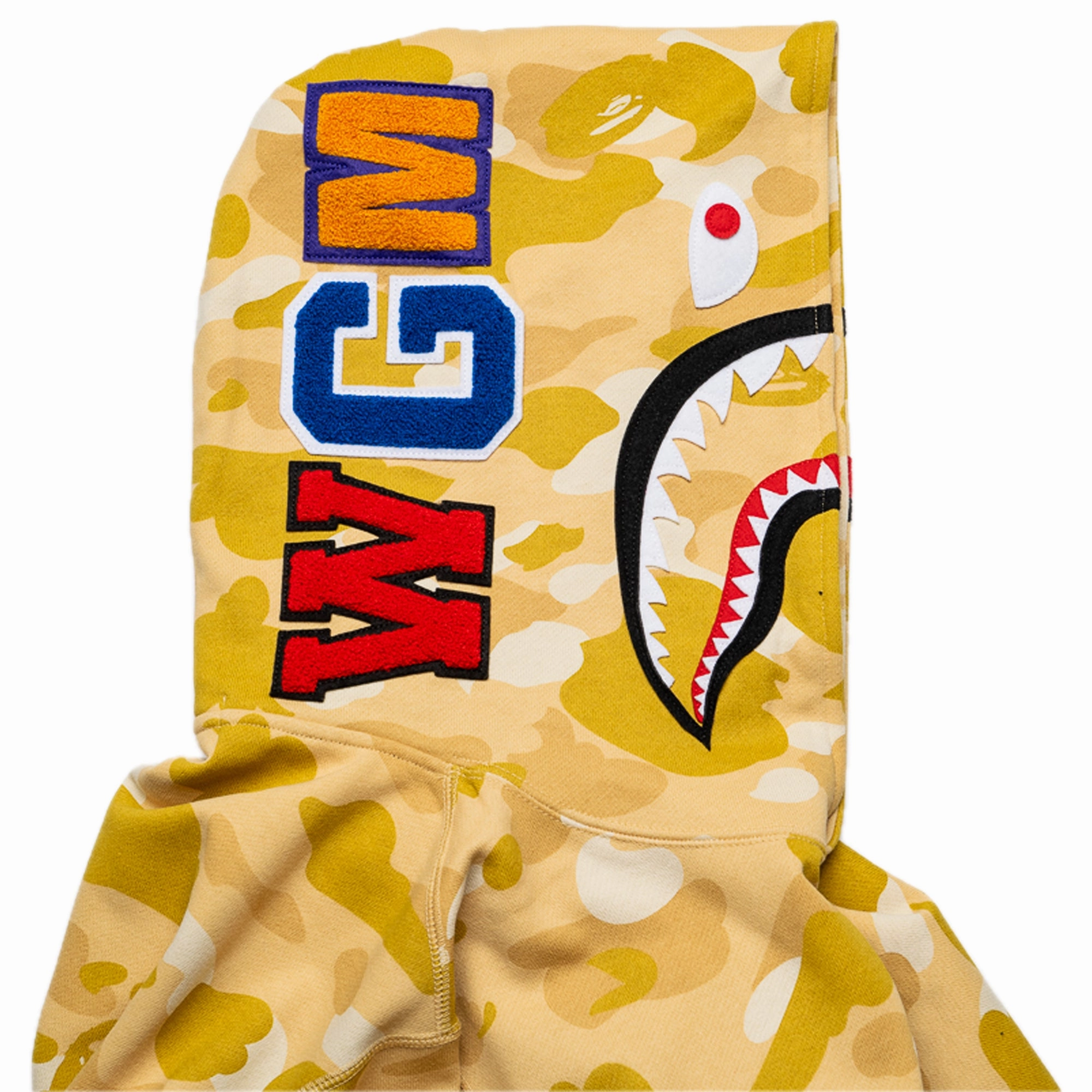Removable Hood Breathable Cotton A Bathing Ape Color Camo Shark Pullover Hoodie - Yellow