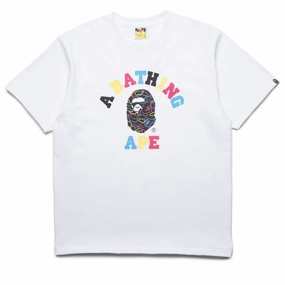 A Bathing Ape Neon Camo College Tee - White Minimalist Pocket Placement