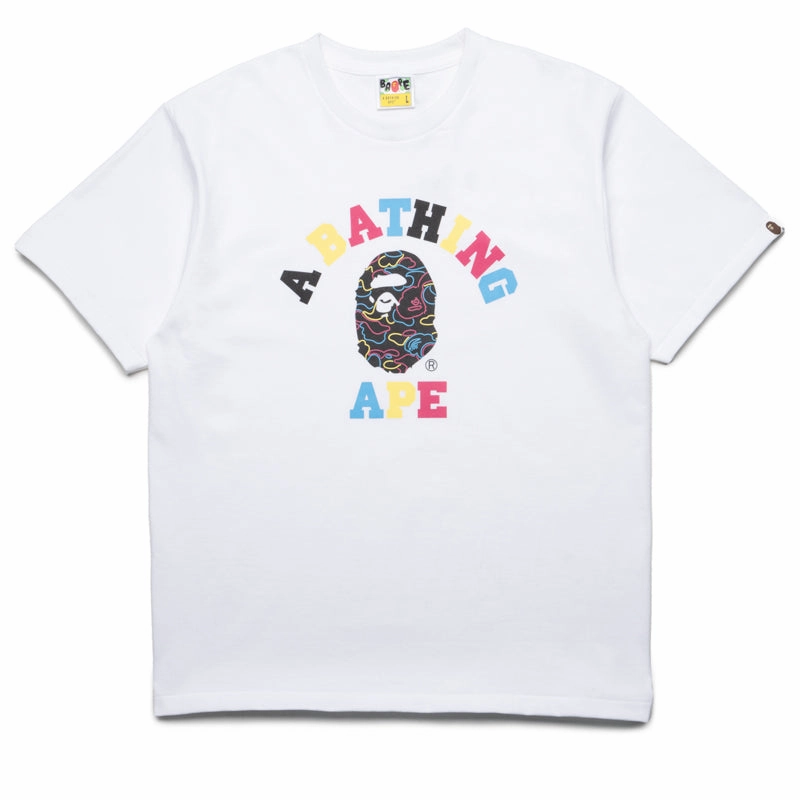 A Bathing Ape Neon Camo College Tee - White Minimalist Pocket Placement