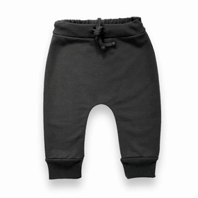 Kid's French Terry Drawstring Pants In Charcoal Non Slip Waistband