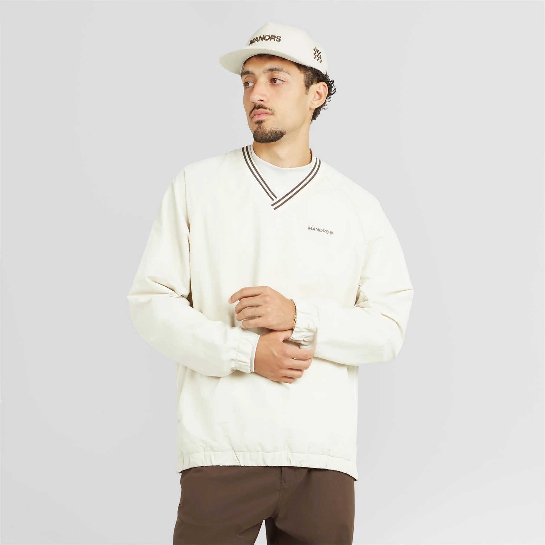 Fitted Look Concealer V-Neck Pullover Windbreaker Ivory