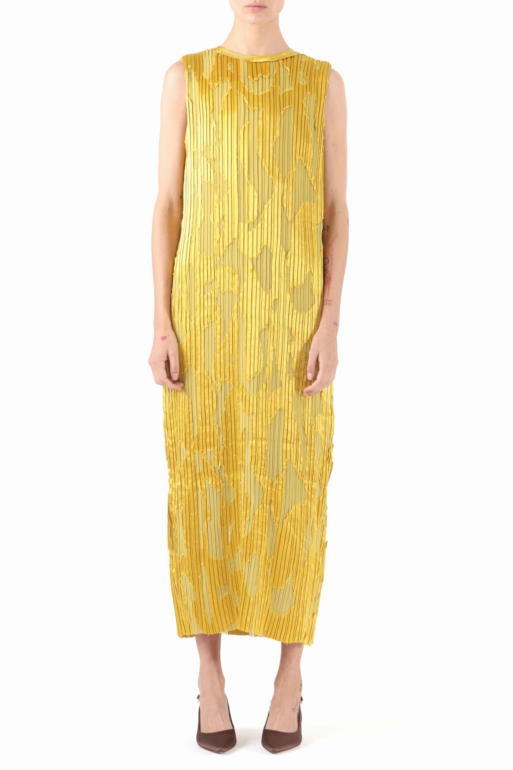 FoldablePackaging ABSTRACT FIL COUPE PLEATED MIDI SHIFT DRESS