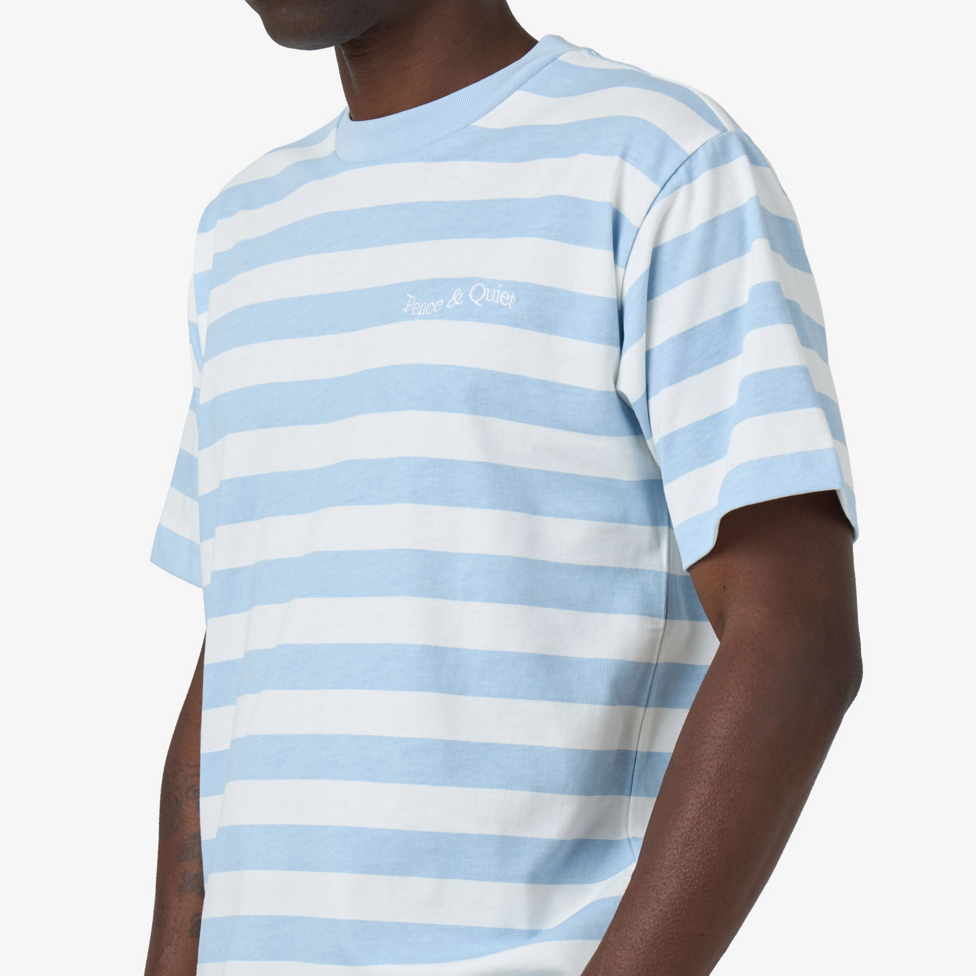 Teens party venue event Museum Of Peace & Quiet Wordmark Striped T-Shirt / Baby Blue