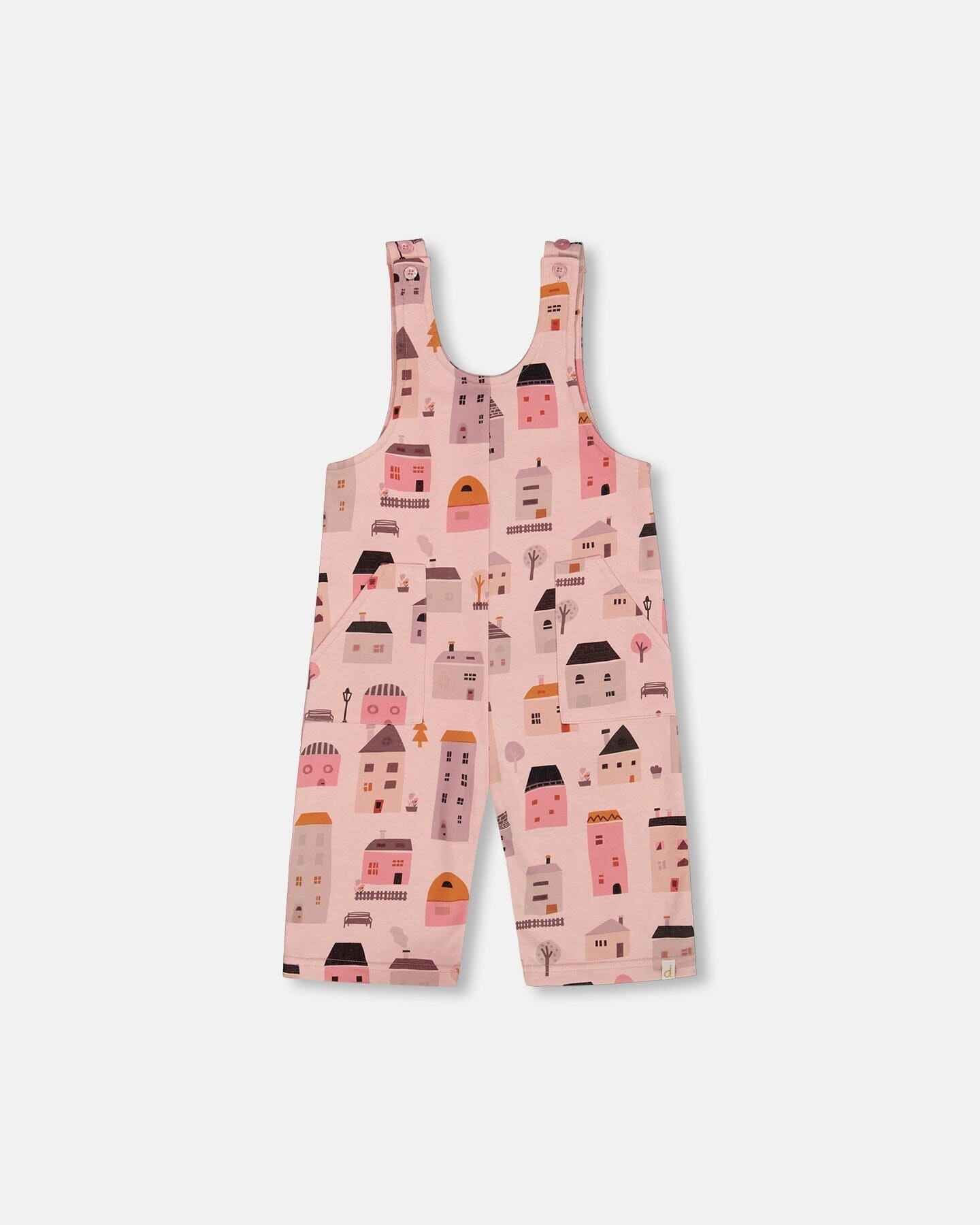 Printed French Terry Overalls Pink And Coral Houses Odor control tailored look