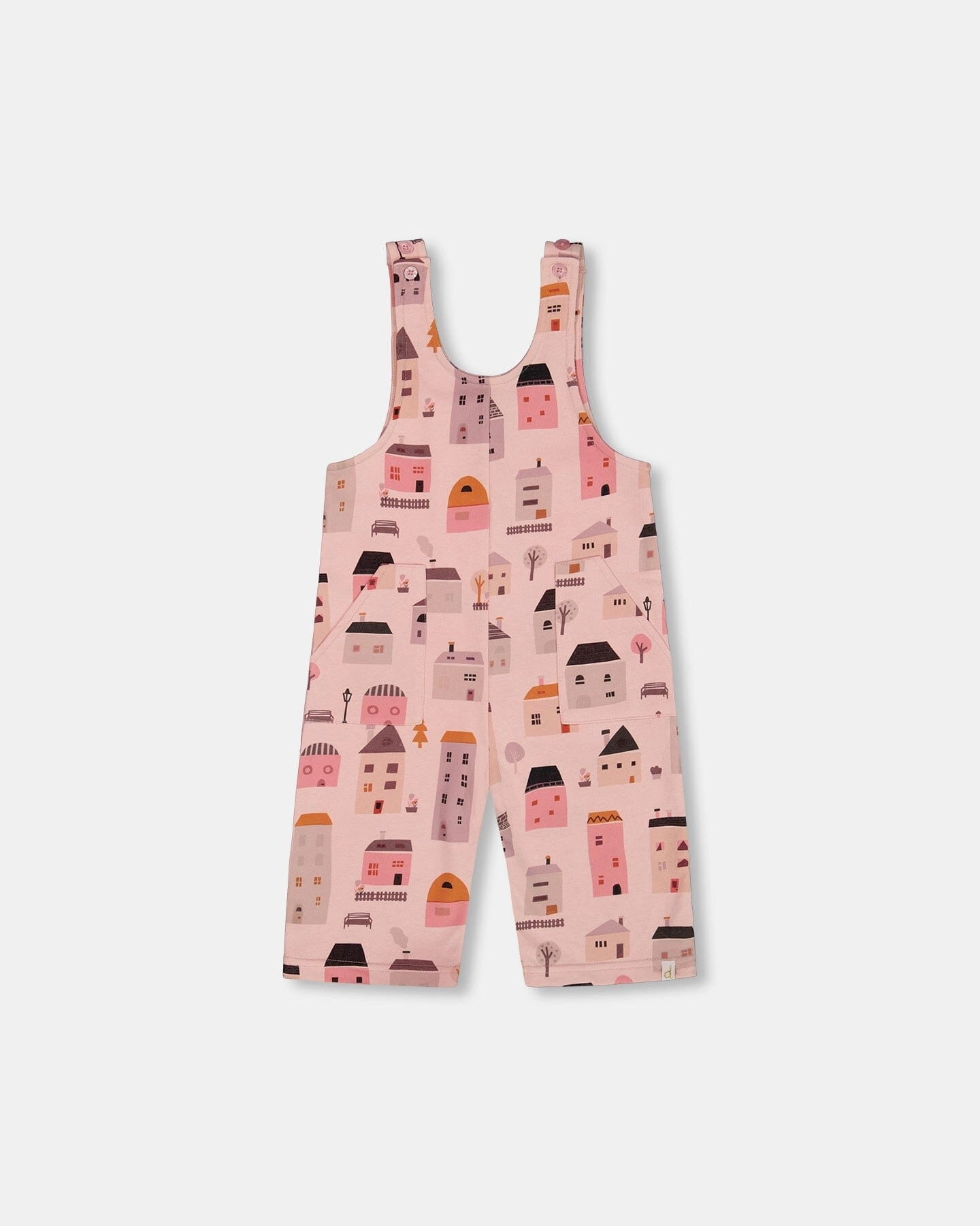 NonRestrictiveFit Organic Cotton Printed French Terry Overalls Pink And Coral Houses