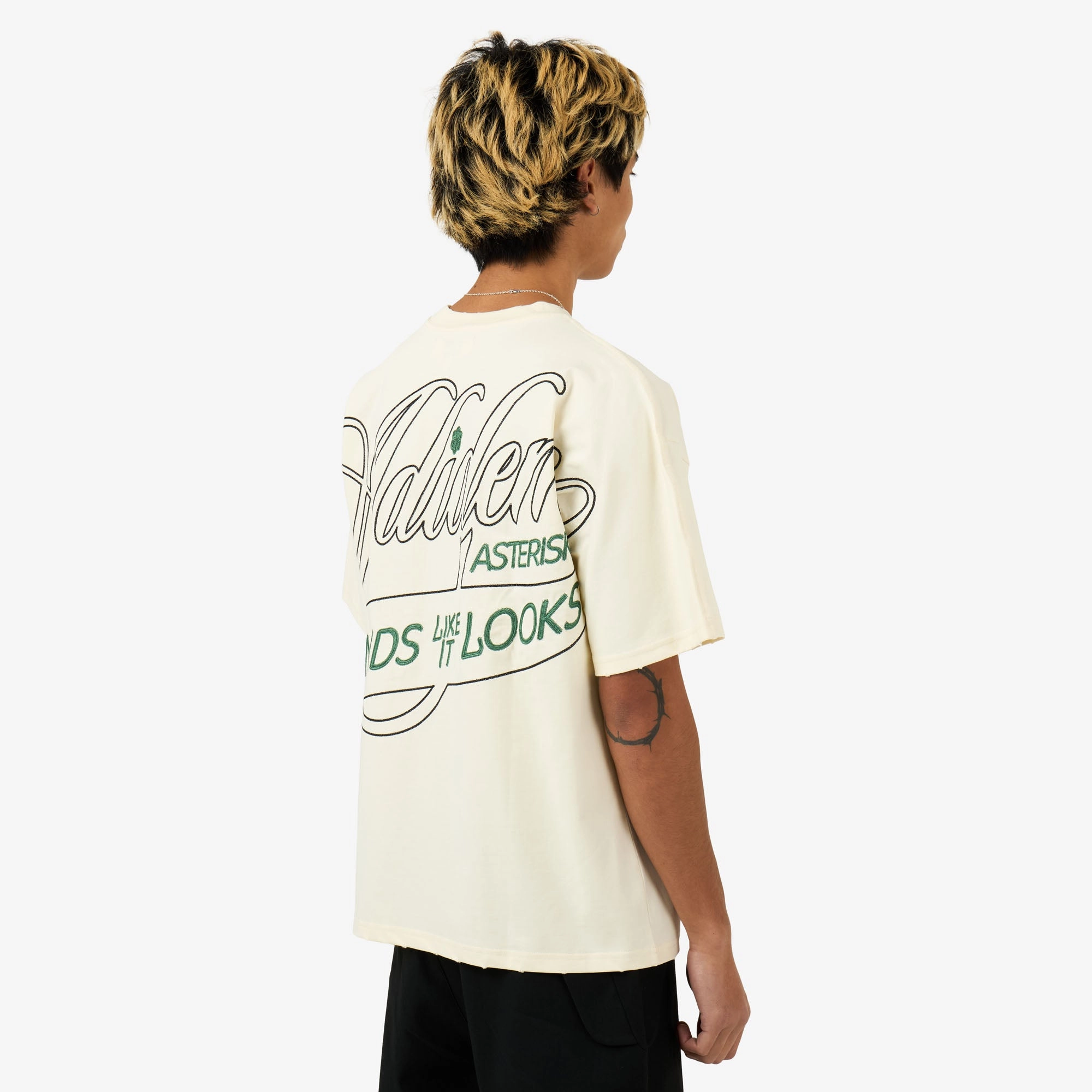 Adidem Asterisks Sounds Cursive T-Shirt Cream Patchwork