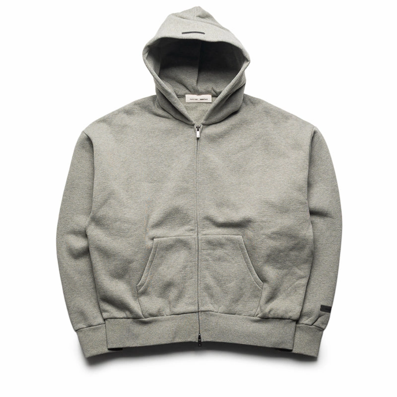 Comfy Design Fear Of God Essentials Classic Fit Fleece Zip-Up Hoodie - Concrete Heather