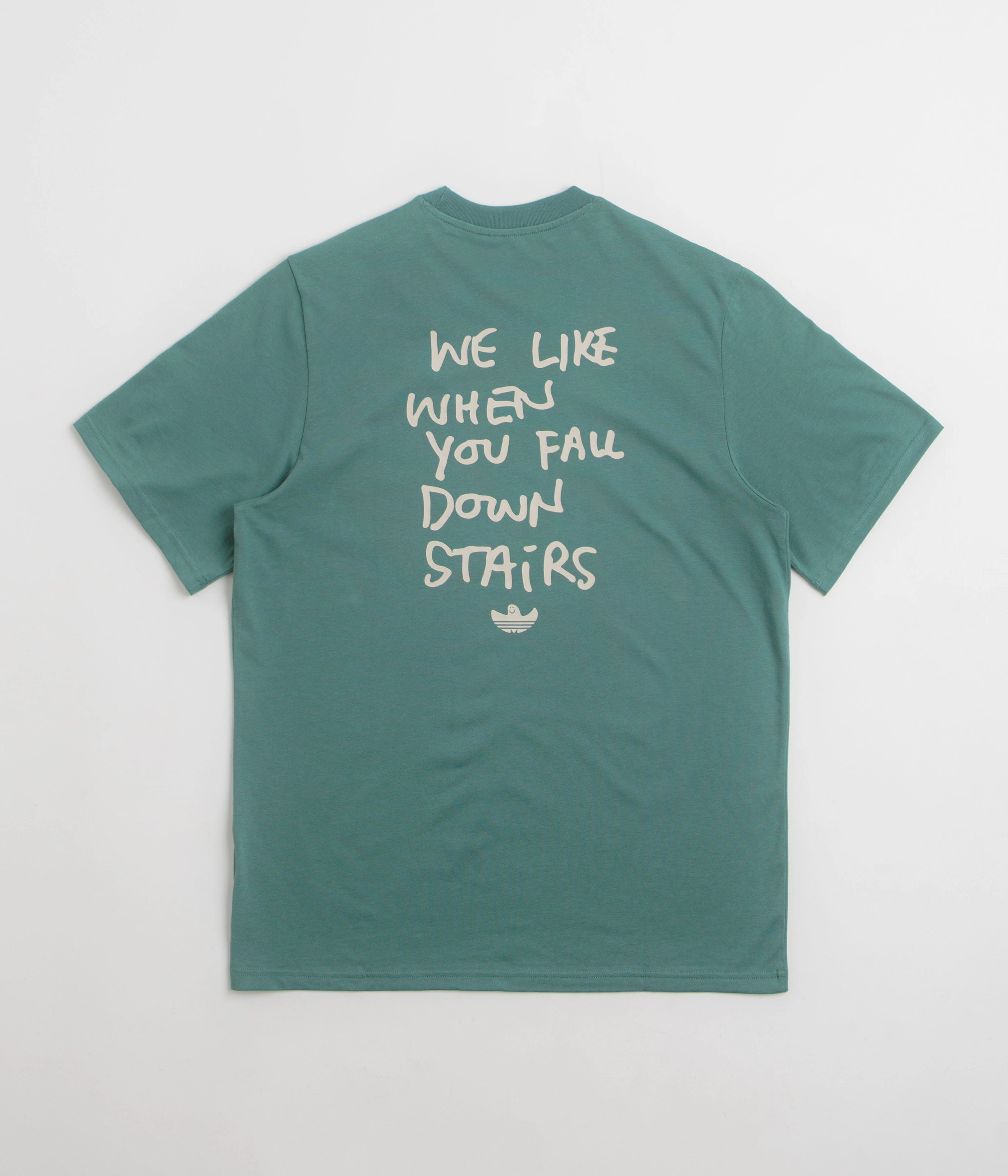 modern hem Adidas Shmoofoil Stairs T-Shirt - Preloved Teal / Alumina