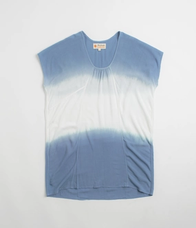 Light Option V-neck style Mollusk Womens Sol Kaftan Shirt - Indigo Dip-Dye