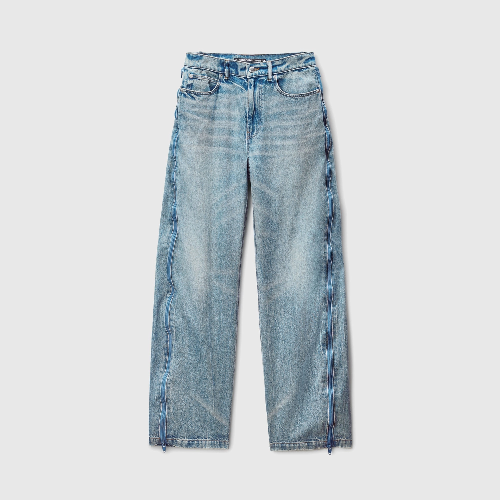 Flexible Layer Fit Alexander Wang Curved Zipper Pant with Basketball Mesh - Vintage Bleach Blue