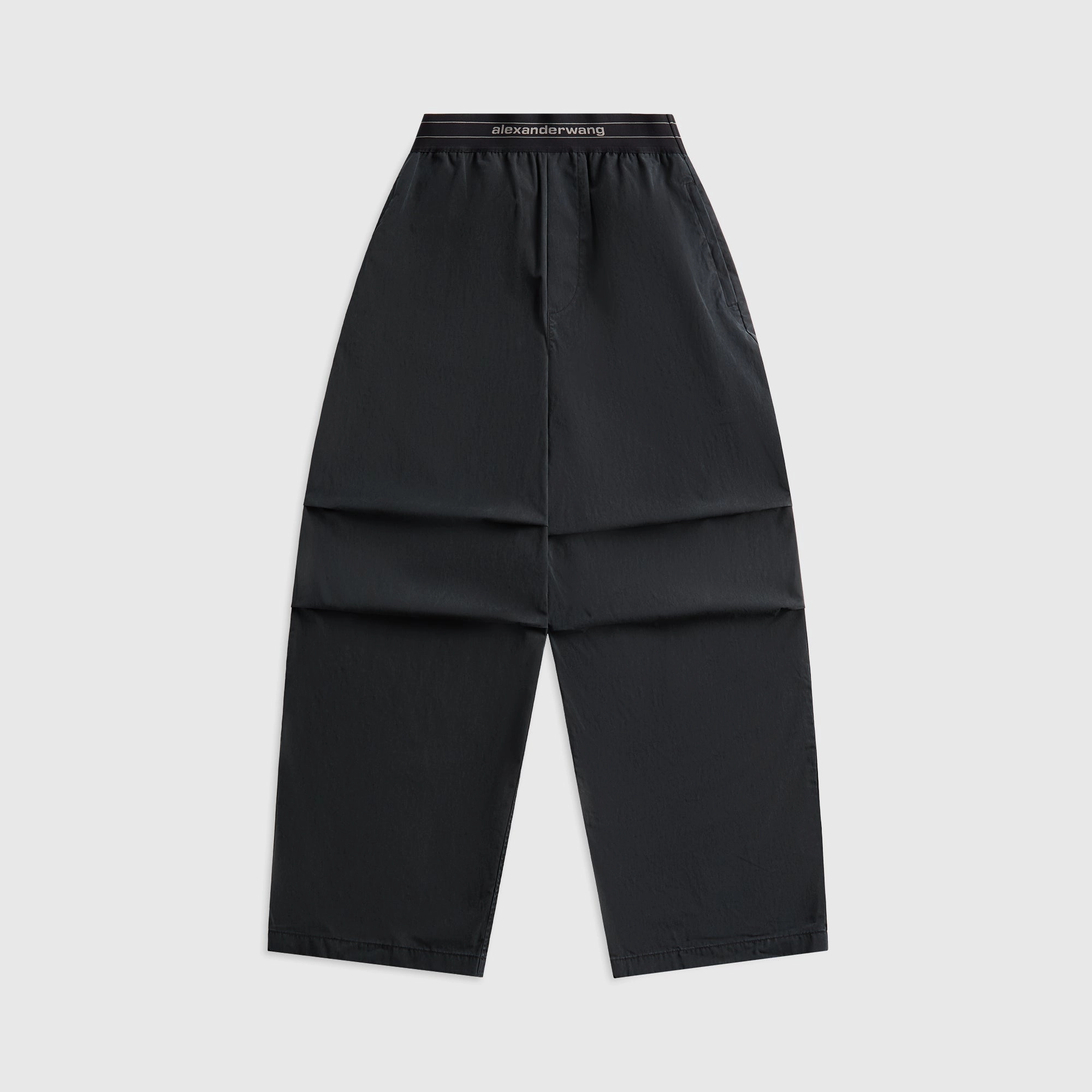 FadeResistant Alexander Wang Mid Rise Pleated Knee Pant with Elastic Logo - Black