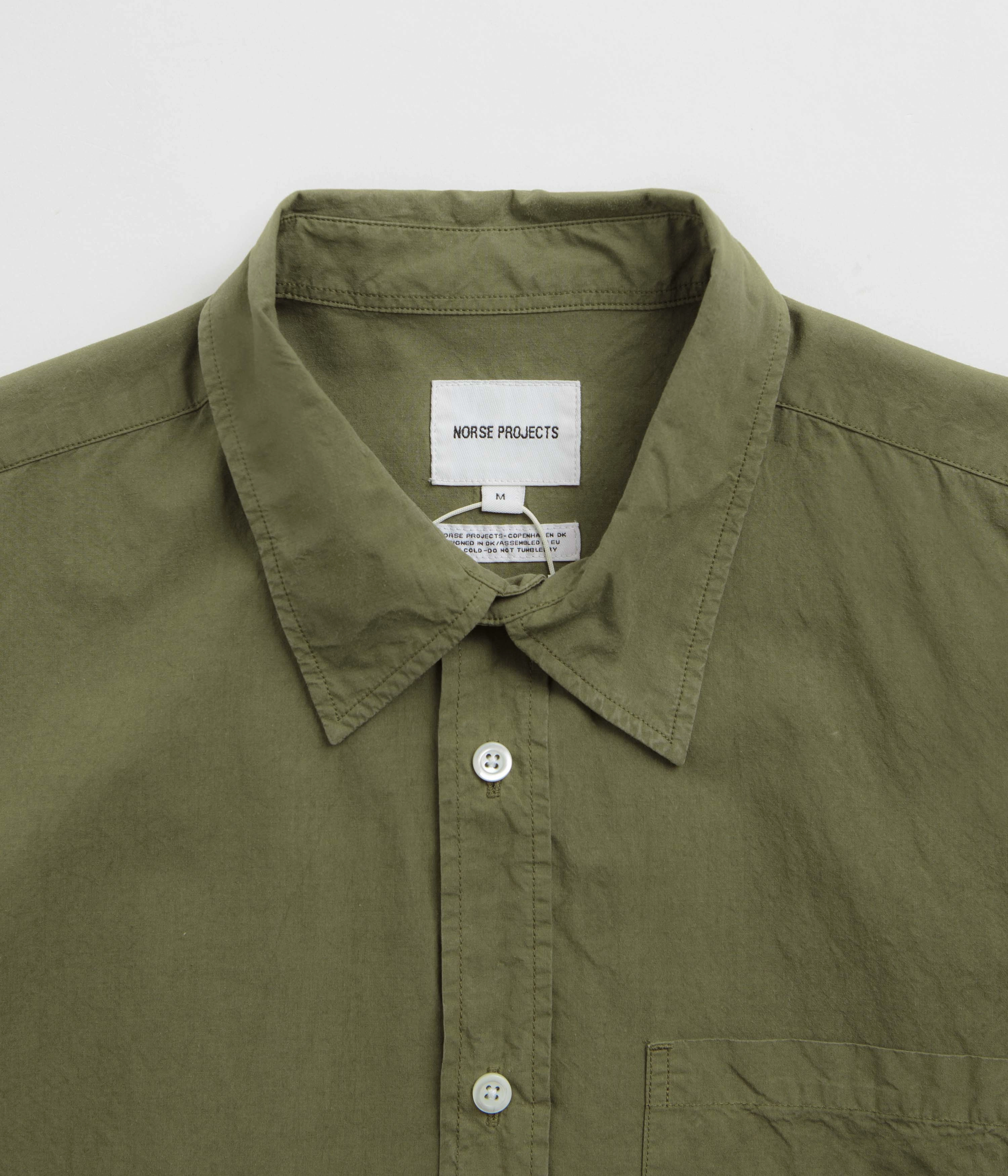 Versatile Layering Piece Team Building Norse Projects Osvald Cotton Tencel Shirt - Sitka Green