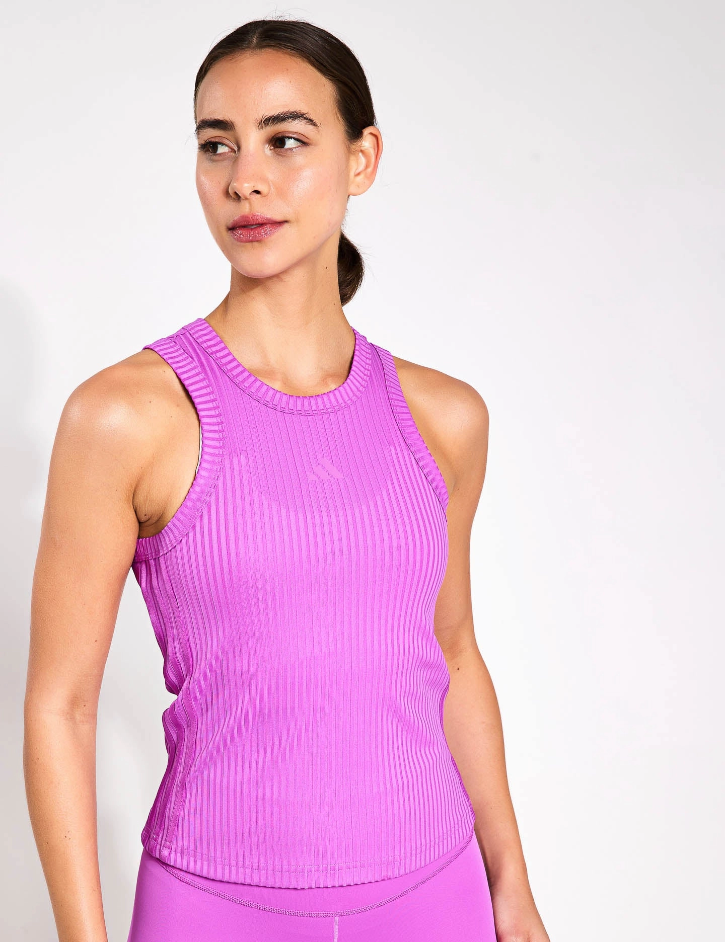 Semi - autonomous All Gym Seasonal Rib Tight Fit Tonal 3-Stripes Tank Top - Purple Burst