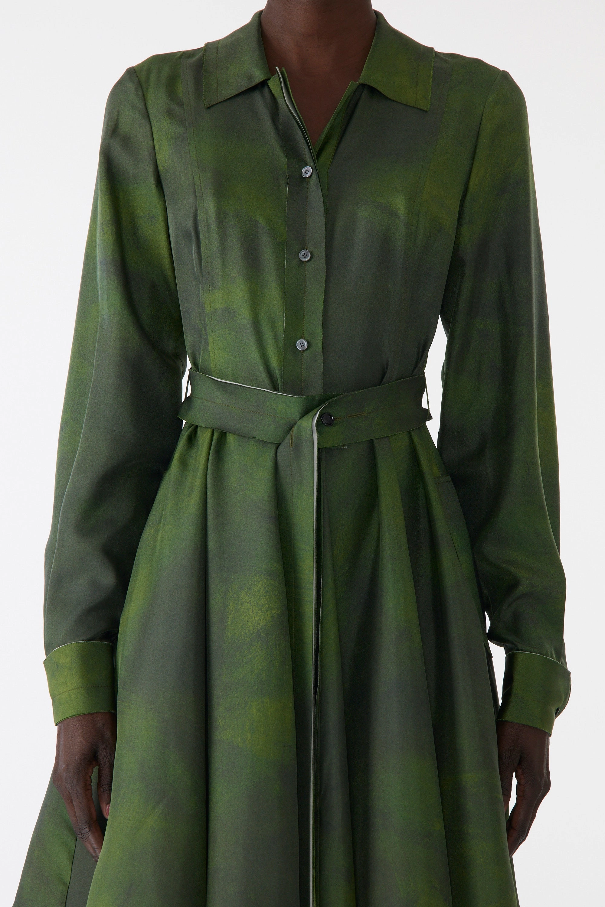 Soft-touch daywear SMUDGED CANVAS SILK TWILL SHIRTDRESS WITH BELT