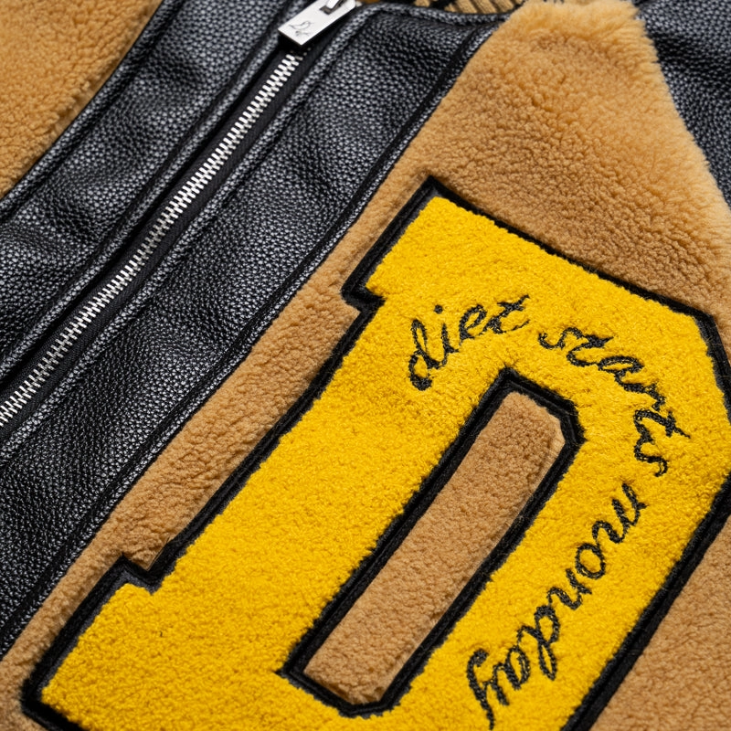 Describe Sale Diet Starts Monday Sherpa Varsity Jacket - Black/Yellow
