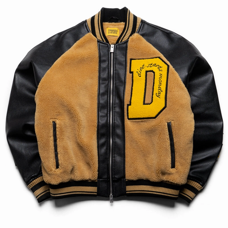 restaurant Diet Starts Monday Sherpa Varsity Jacket - Black/Yellow