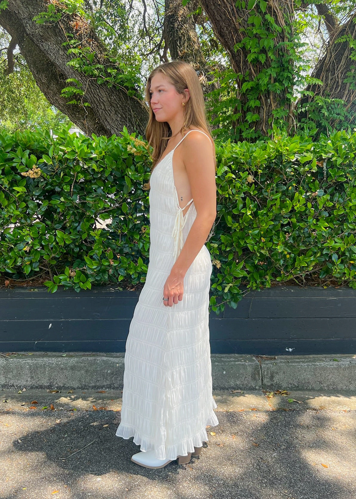 Layered-Look AMBER IVORY TEXTURED MAXI DRESS