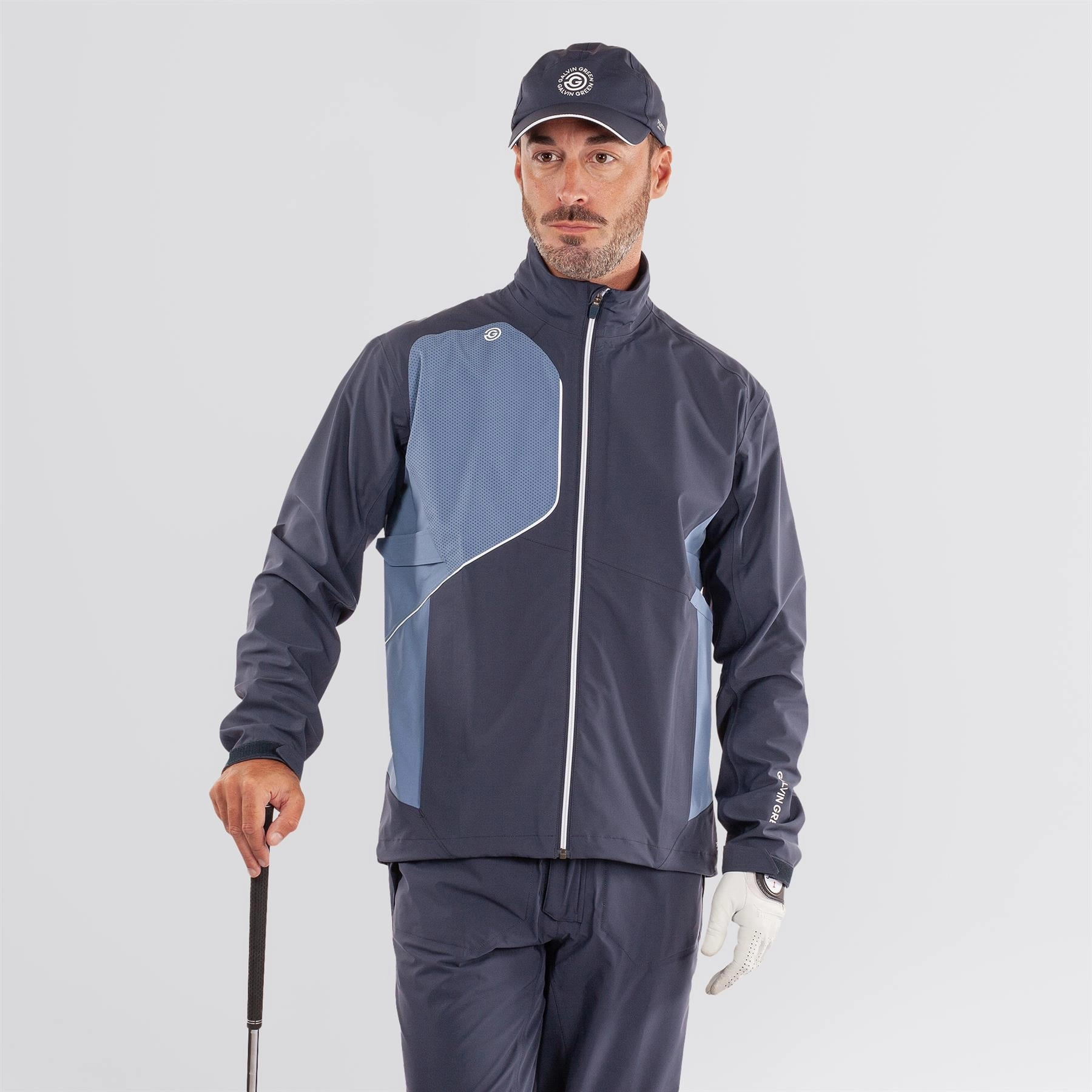 Ventilated Back Panel color - coordinating Ames PERTEX Waterproof Jacket Navy/Moonlight Blue