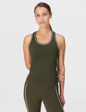 Athlete Crop Seamless Workout Vest - Nori Green square shape Strategic Mesh Placement