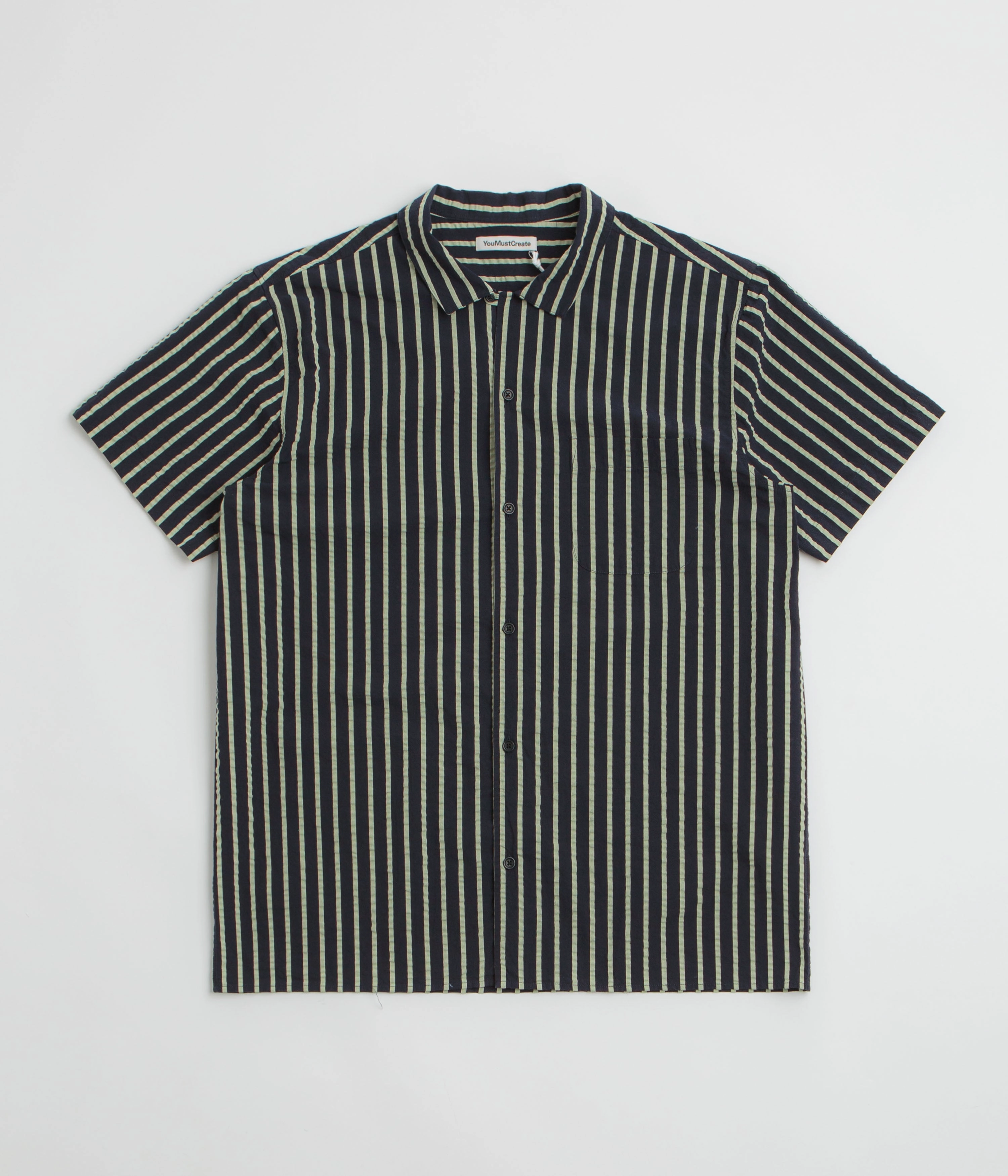 YMC Malick Short Sleeve Shirt - Navy / Yellow Poolside Lounge Smart Look