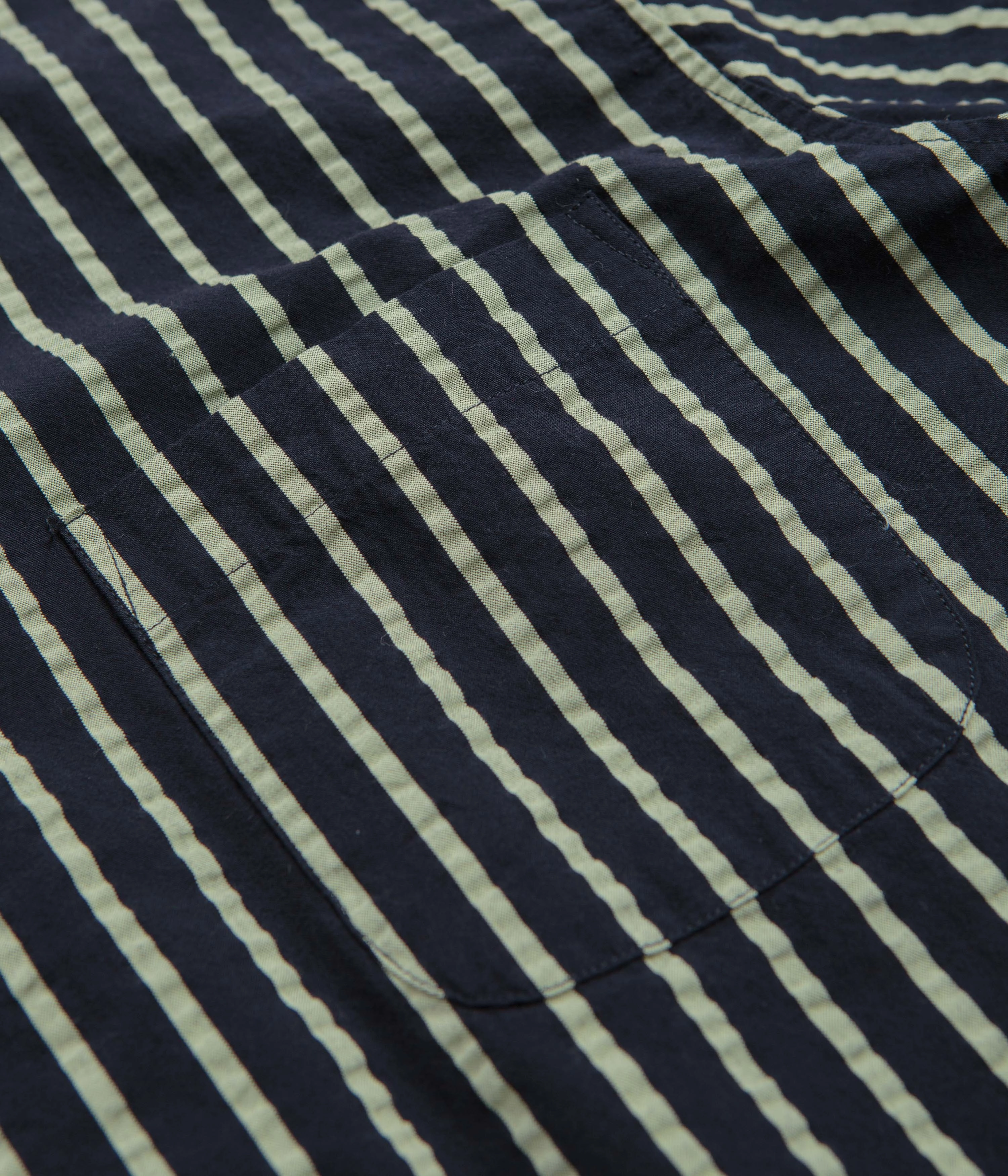 crew neck Social Meetup YMC Malick Short Sleeve Shirt - Navy / Yellow