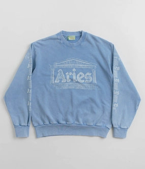 Aries Aged Ancient Column Crewneck Sweatshirt - Pale Blue All Purpose Layer