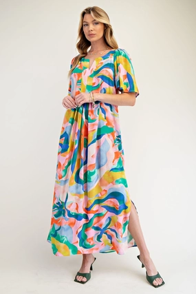 Flattering Waistband Artful Escape Printed Maxi