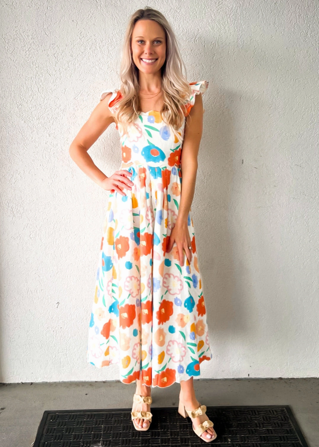 Must Have ASHTON FLORAL DENIM SCALLOP MIDI DRESS