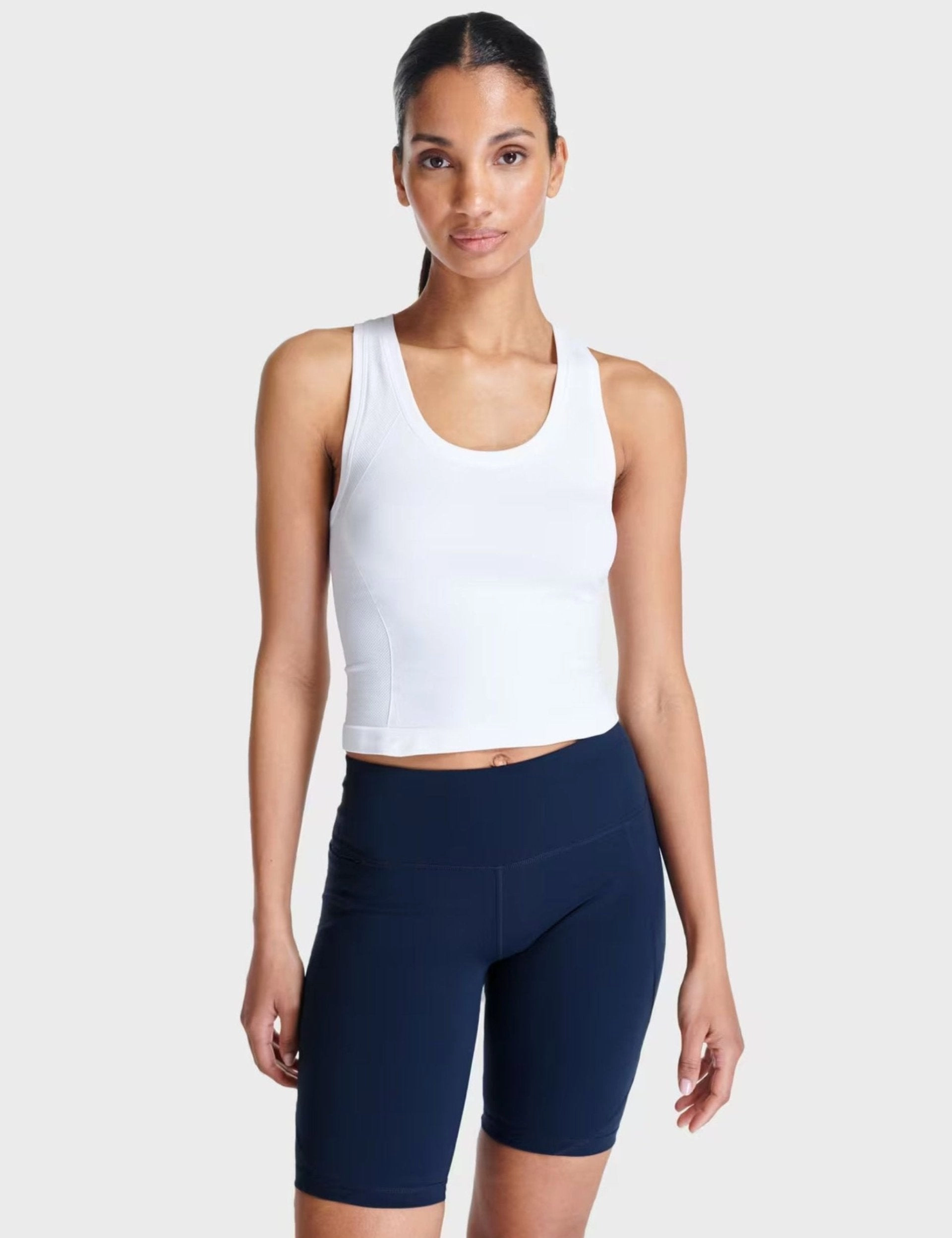 Athlete Crop Seamless Gym Vest - White Moisture Activated Cooling