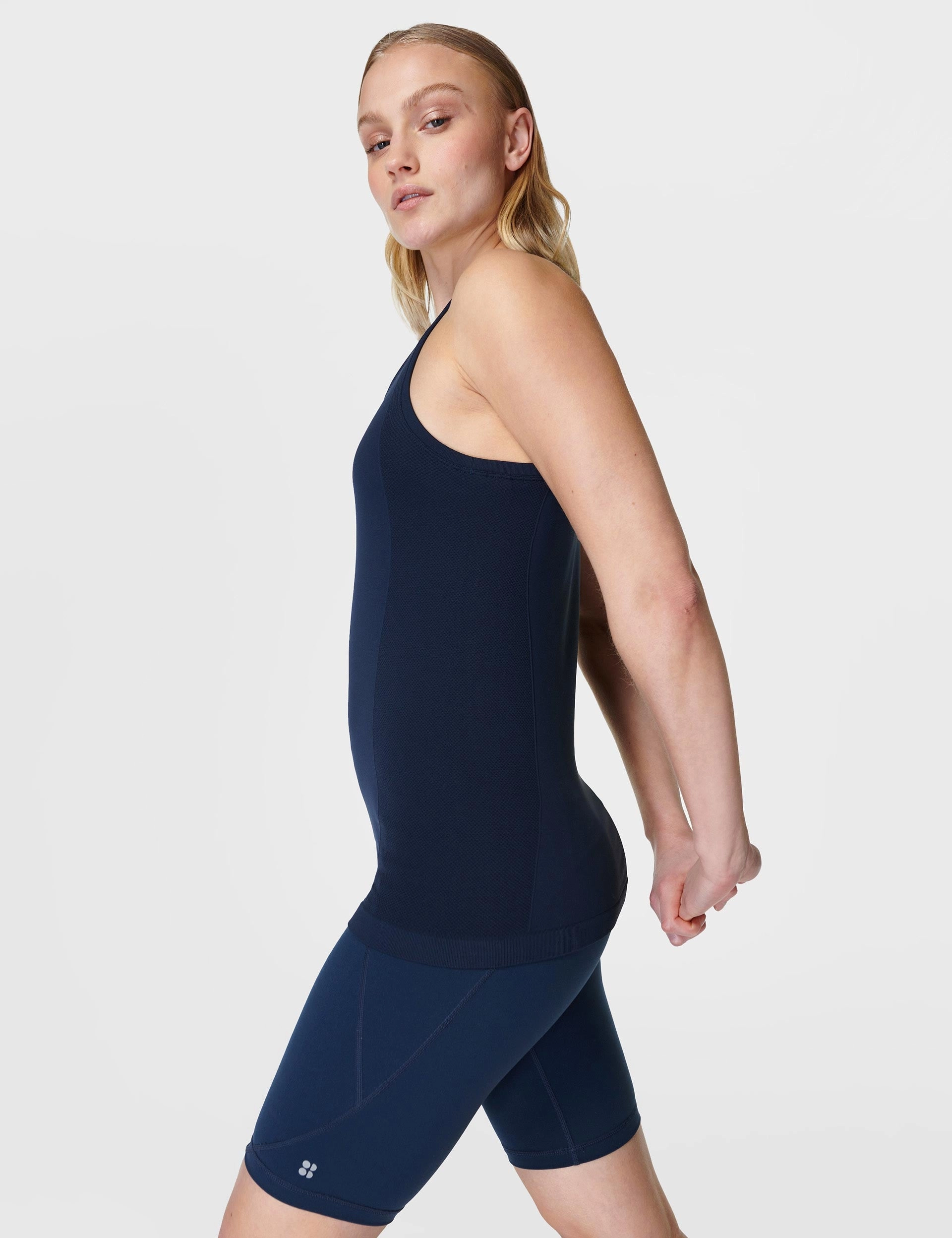 Non Restrictive Silhouette mid - end Athlete Seamless Gym Vest - Navy Blue