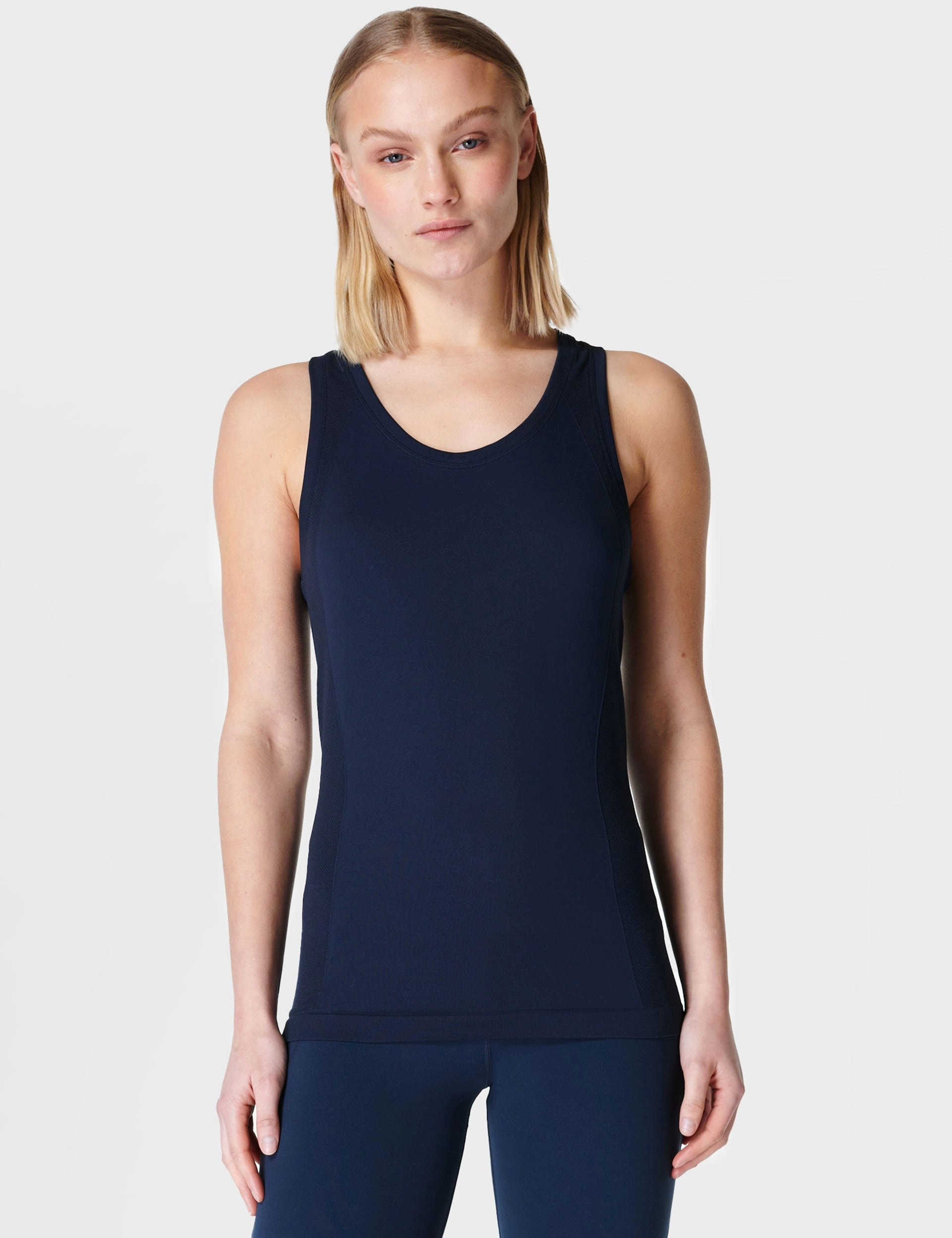 Durable Double Stitched Seams Stationary Athlete Seamless Gym Vest - Navy Blue
