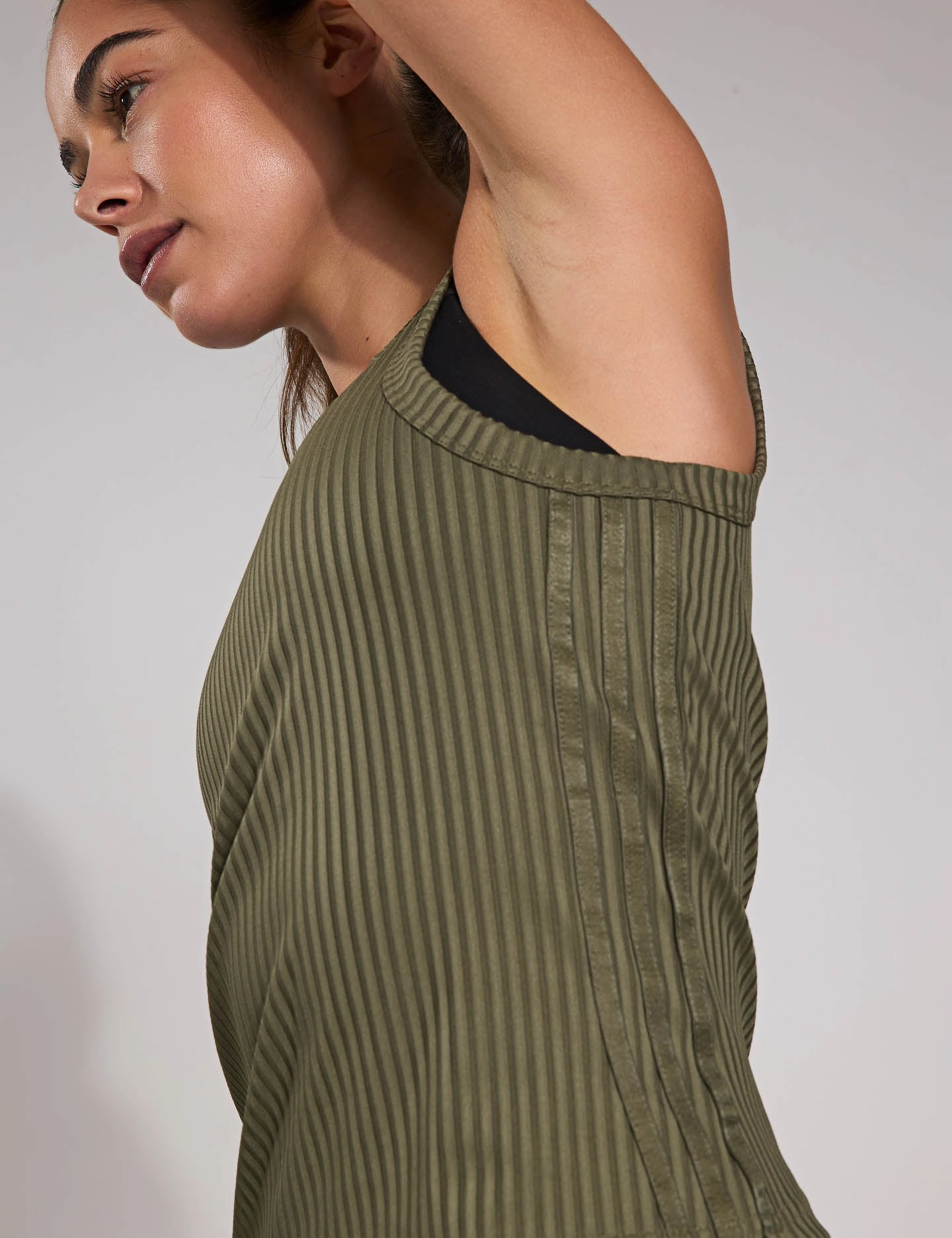 All Gym Seasonal Rib Tight Fit Tonal 3-Stripes Tank Top - Olive Strata single - wheel drive