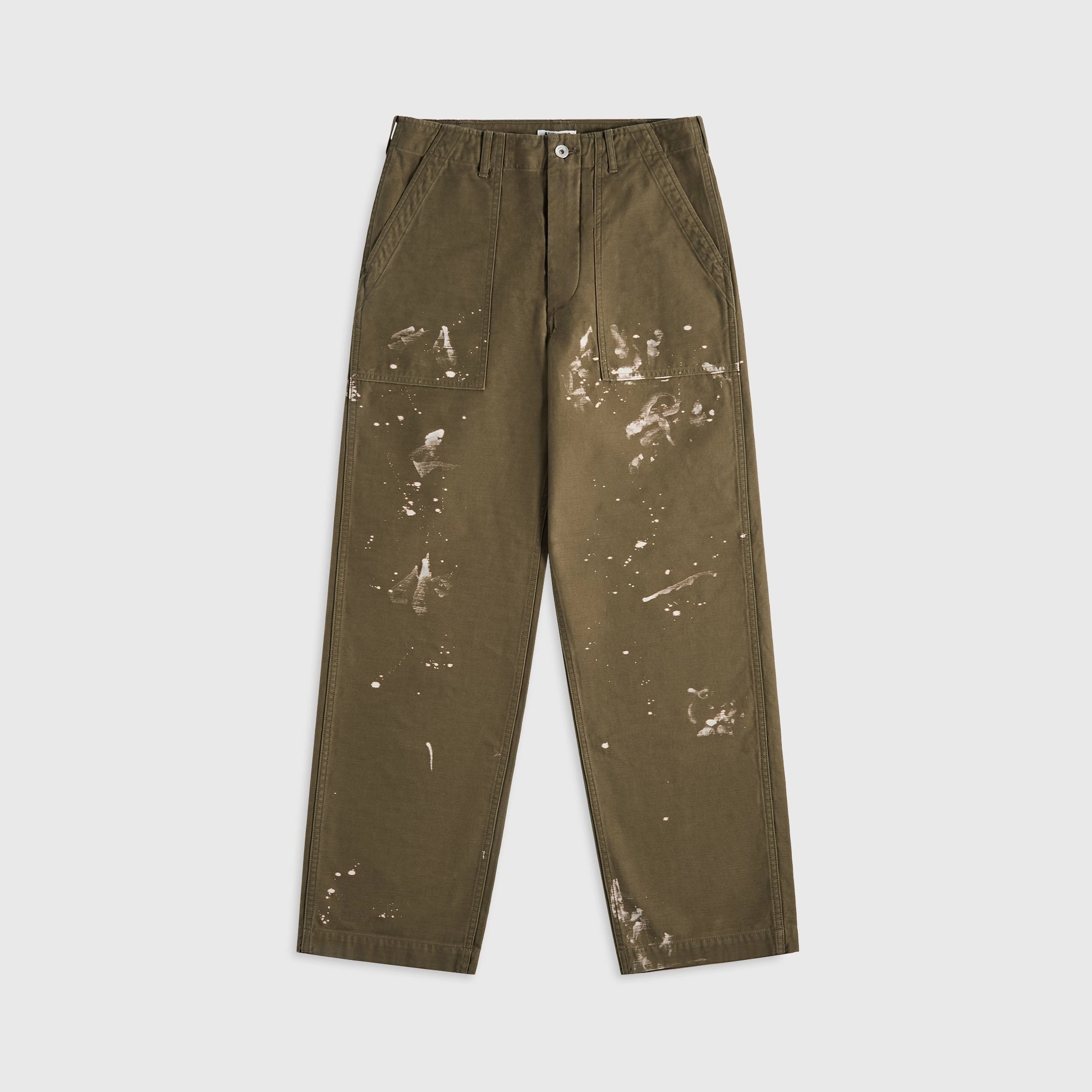 Auralee Washed Baggy Satin Bleached Baker Pants - Khaki Brown Distressed finish Freedom Motion