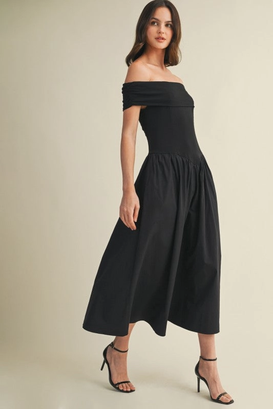 Bailey Sleeveless Off The Shoulder Midi Dress Black Plus Fit Nordic Calm