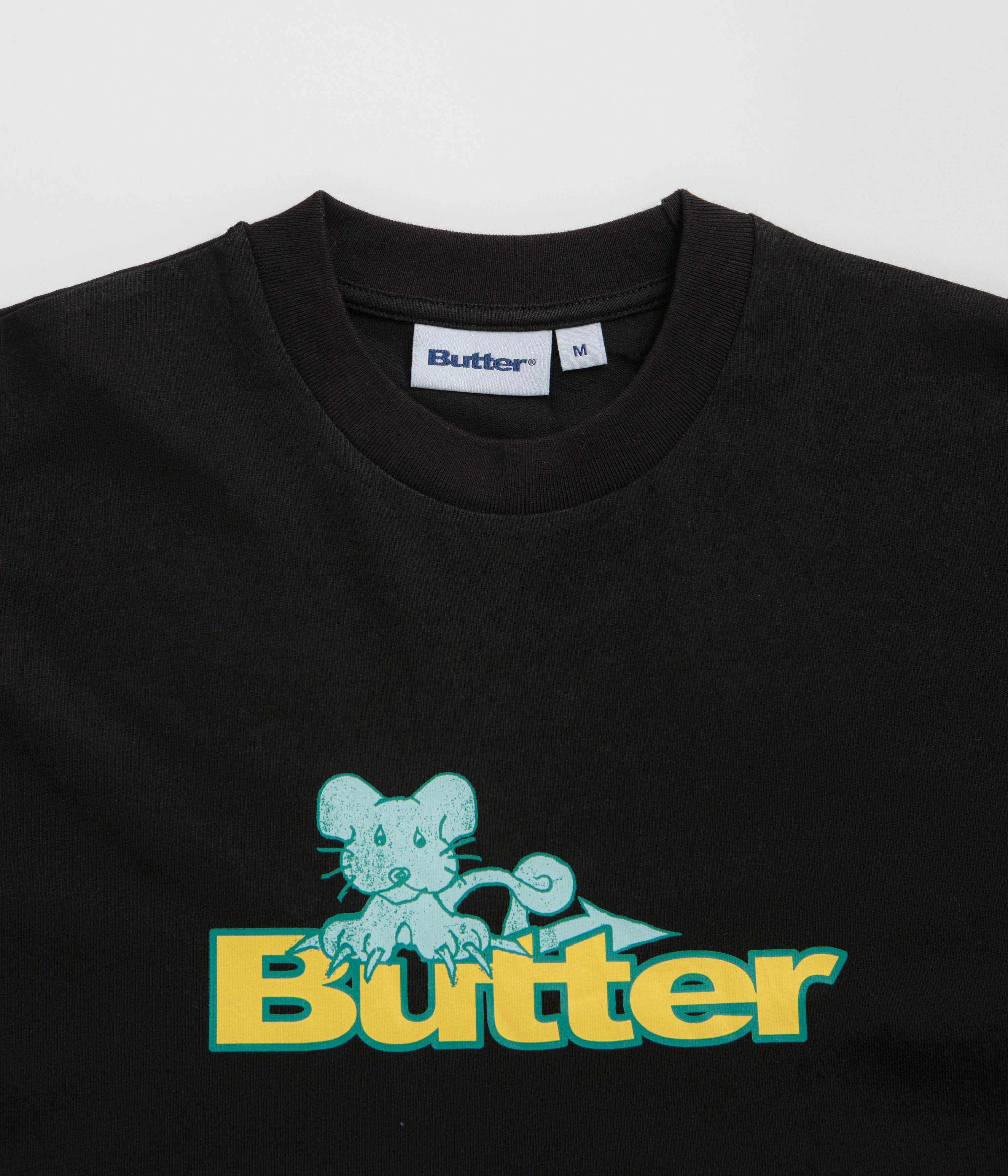 Butter Goods Rat Logo T-Shirt - Black Innovative cropped legs