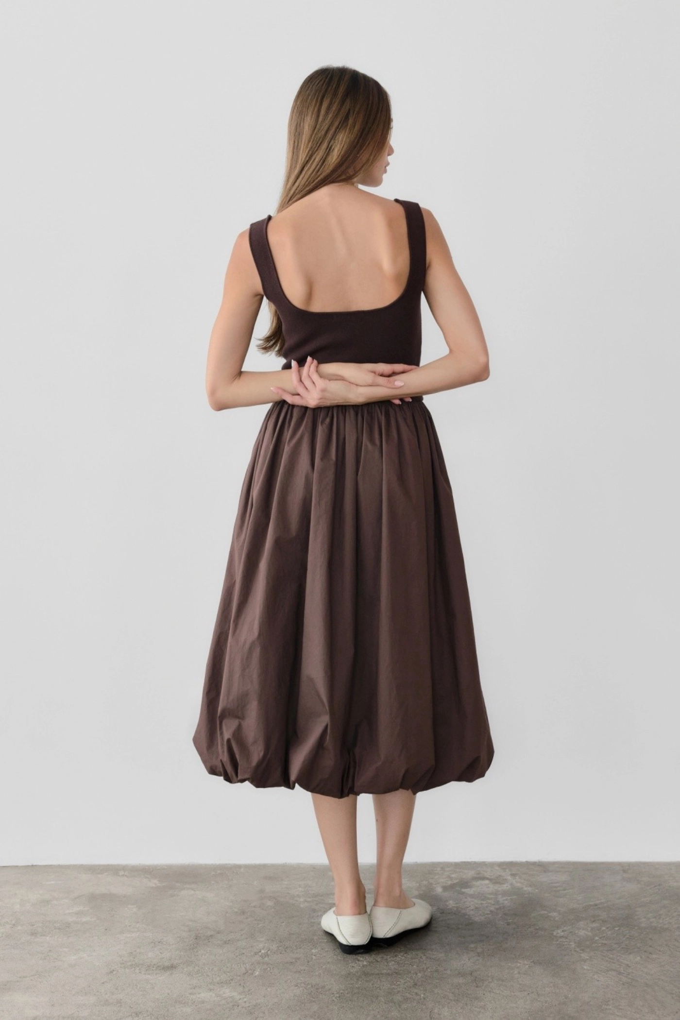 BELLA MIDI DRESS Shirred-Detail Soft Structure