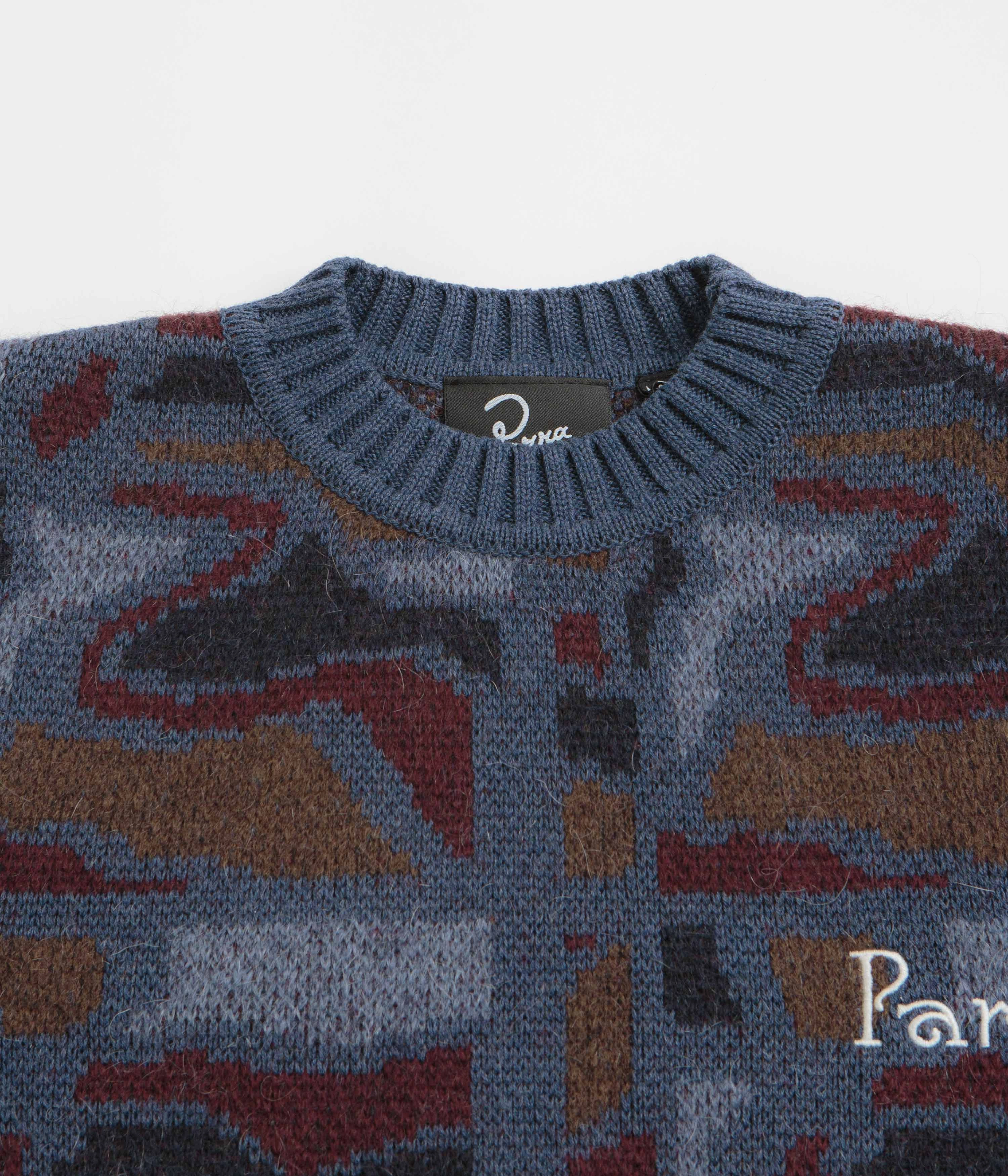 by Parra Repeat FTP Booster Knitted Sweatshirt - Blue snap buttoned