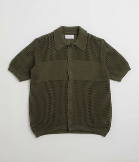 Sleek Silhouette Standalone Option Universal Works Knit Short Sleeve Shirt - Olive
